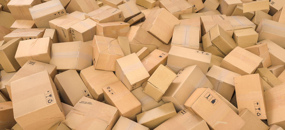 Pile of moving boxes.